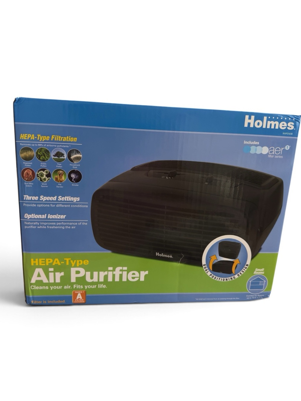 The Holmes Air Purifier HAP242B is a compact HEPA-Type ionizer designed for smal